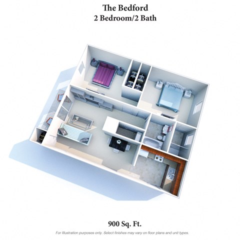Floor plan for 2 beds, 2 baths, 900 sqft